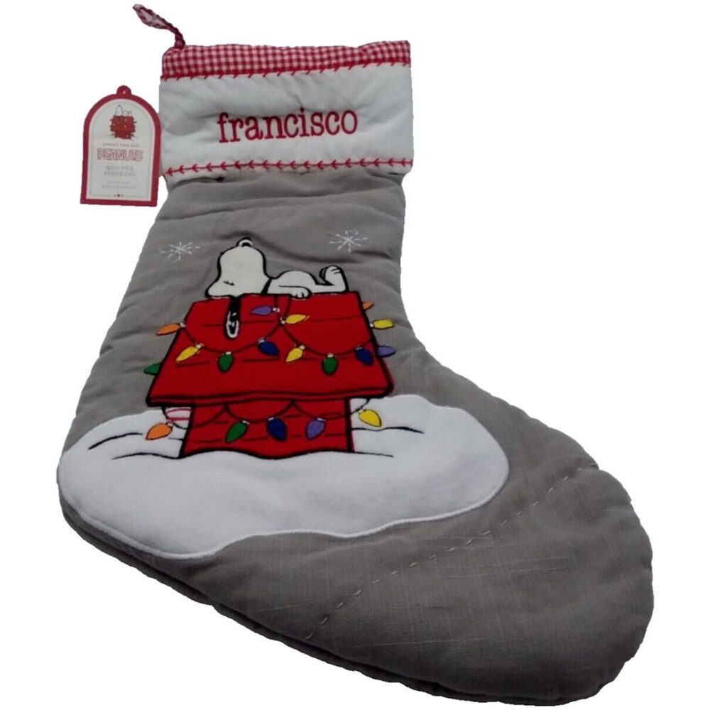 Pottery Barn Kids francisco Peanuts Snoopy Quilted Christmas Holiday Stocking